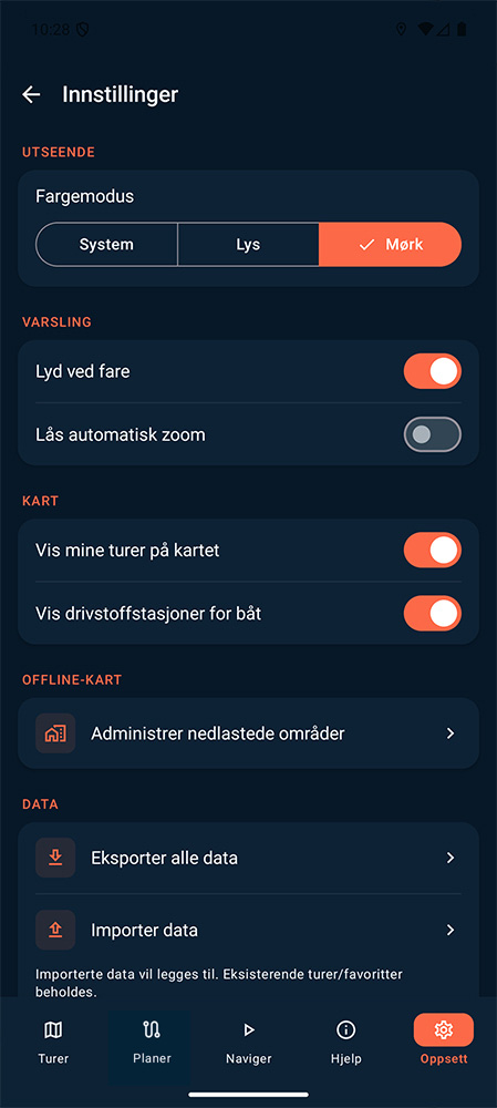 Mørkt tema i Sjøkart