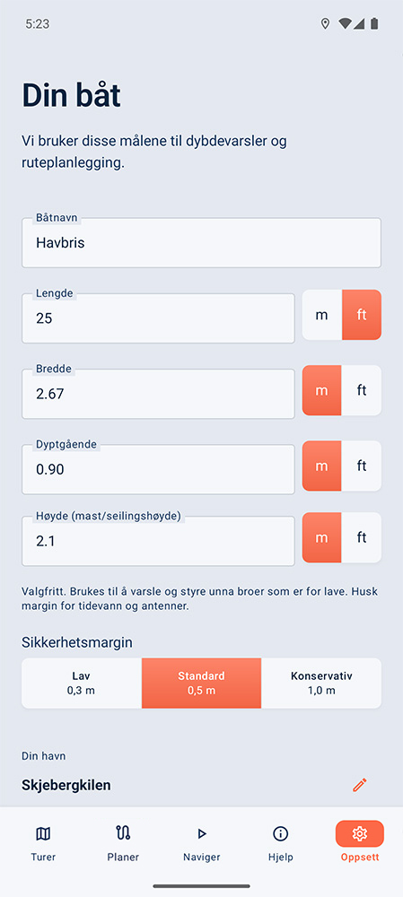 Dybdevarsel i appen
